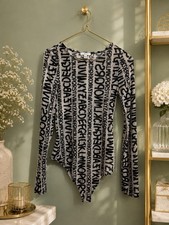 IRIS Basic Sheer Alphabet Graphic Mesh Long Sleeve Bodysuit Size Small