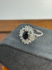 Vintage Art Deco Style Sterling Women  s Ring CZ Simulated Sapphire Size 6.5