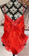 VTG 90 s Women s Shiny Red Satin Floral Laced High Leg Low Back Teddy Bodysuit M