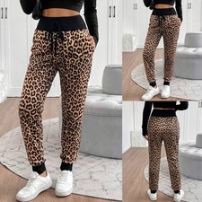 Womens Casual Sports Trousers Ladies Leopard Print High Waist Bottoms Pants