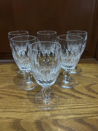 WATERFORD Crystal VTG Set Of 6 Colleen Pattern 4 1/4" Short Stem Sherry Glasses