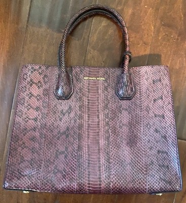 Michael Kors MK Studio Mercer Large Convention Tote Mulberry Genuine Snake skin