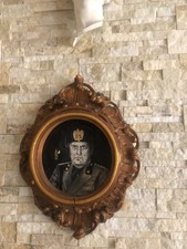 Quadro DUCE Dipinto con cornice in legno intarsiato 54 x 42 CM Vintage