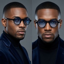 Mens Black Round Sunglasses Blue Lens Retro Vintage Circle Hip Hop Shades Classy