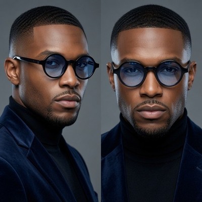 Mens Black Round Sunglasses Blue Lens Retro Vintage Circle Hip Hop Shades Classy