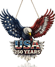2D America Flag Eagle 250Th Anniversary Door Sign, 4Th of July Wooden Decor, Pat