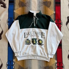 Vintage 90s Lake Tahoe Nautical Sailing 1/4 Zip Sweatshirt Size XL Outdoors