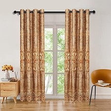 European Embroidered Curtains for Living 52"W x 96"L Pack of 2 Brown Curtain