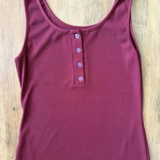 Women's Burgundy Midi Bodycon Ribbed Knit Dress w Half Button Detail, Large