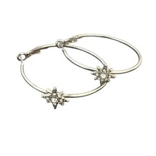 Silver Color Star Hoop Earrings - 1.5 Inch Diameter
