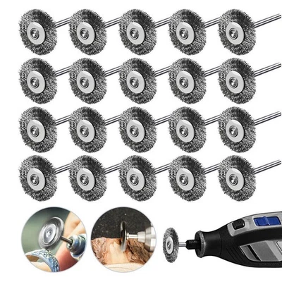 20xRotary Steel Wire Brass Brush Polishing Cup Wheel Set Shank for Dremel 3*25mm