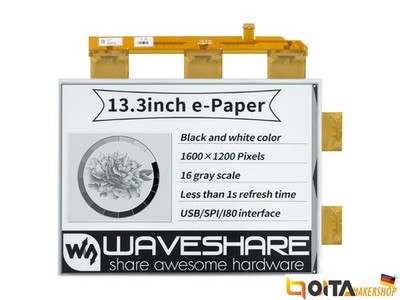 WaveShare 13.3 Zoll e-Paper e-Ink Raw Display, 1600×1200, Schwarz/Weiß, 5V,15598