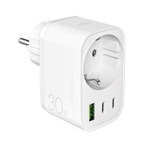 WandladegeräT Mit Schuko-Stecker, USB-C, USB-A, 30-W-Stromversorgung - Weiß