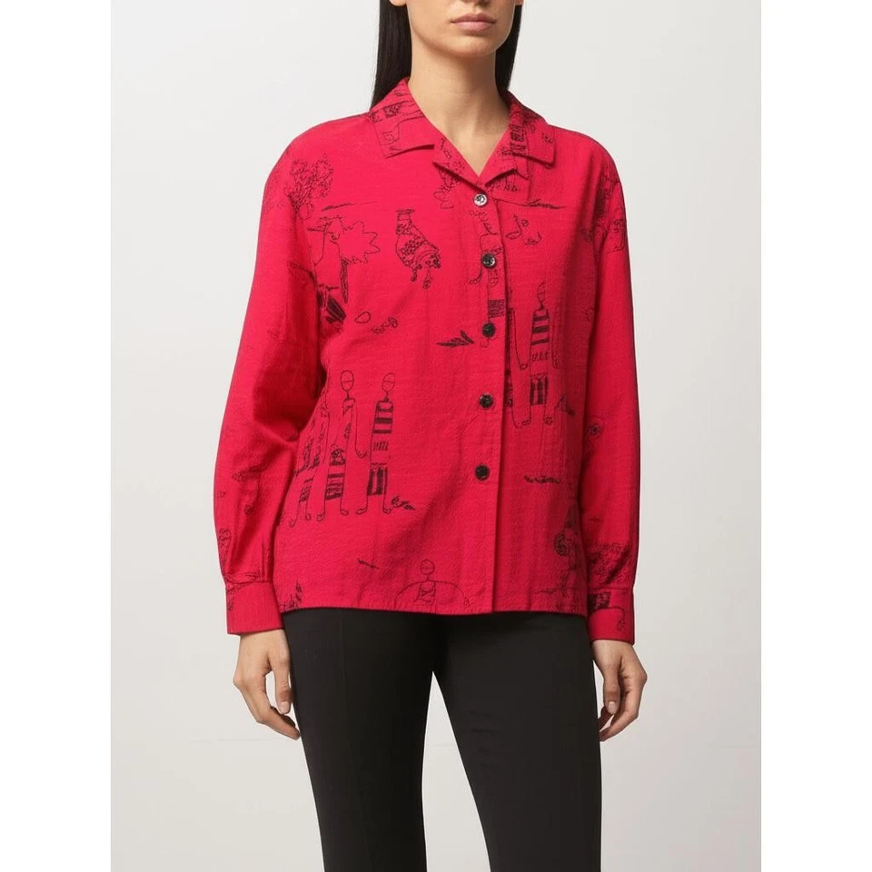 Chico's 衬衫女式 XL 红色黑色部落图形艺术长袖波西米亚艺术 — 第 2/4 张图片