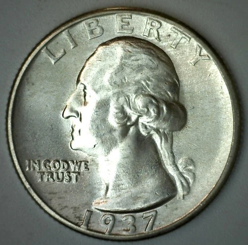 1937 Washington Silver Quarter Uncirculated 25c US BU Coin from Old Collection