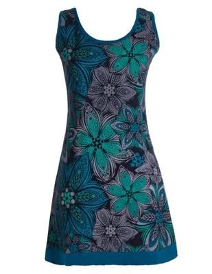 Vishes Damen Mini-Kleid Baumwolle A-Linie Rundhalsausschnitt Floral - Bild 1 von 2