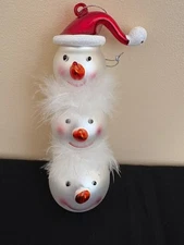 Whimsical 3 Tiered Blown Glass Snowman Head Christmas Ornament w/ Hole for Light