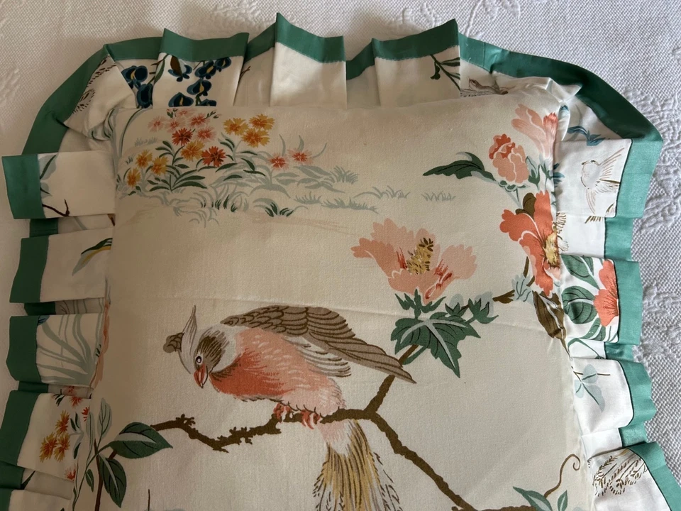 FUNDA COJÍN TELA JOHN LEWIS 15 EN 38 CM CUADRADA PÁJAROS FLORES MOTIVOS VOLANTE #1 Foto 4 de 4