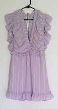 Favlux Fashion Ruffle Short Dress MEDIUM Purple VFront /Tie Vback Stripe Lined 