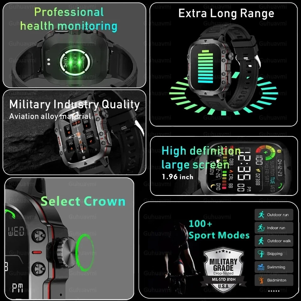 2024 New Rugged Military GPS Smart Watch Blood Pressure Oxygen AMOLED HD Screen - Image 4 of 4