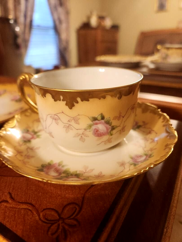 Limoges Hand Painted Rose Cup Saucer Plate Set - Picture 6 of 7