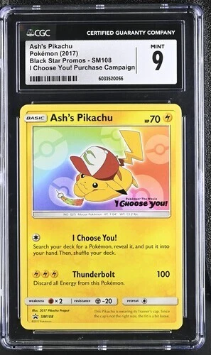 CGC 9 ASH'S PIKACHU SM108 BLACK STAR PROMOS I CHOOSE YOU POKEMON MINT