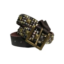 Studded Punk Y2K Brown Leather Belt Rocker Harley Goth Streetwear 90s XL Unisex