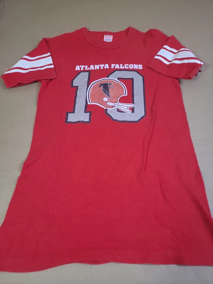 80 年代亚特兰大猎鹰队 T 恤冠军 M 码 #10 头盔单针美国制造复古 — 第 4/4 张图片