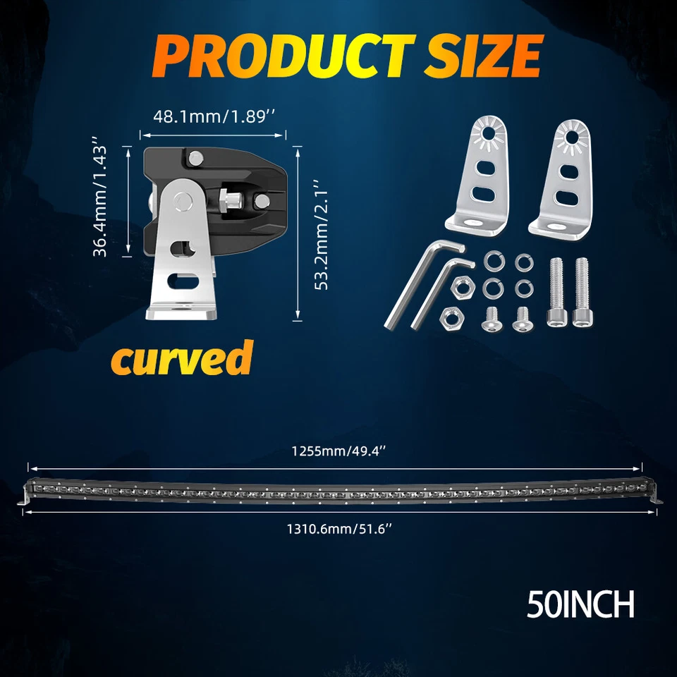 Barra de luz LED curva de 50" techo + cápsulas de 3" + kit de cables para Jeep Cherokee XJ 1984-2001 Foto 2 de 4