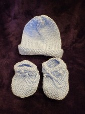 Hand Knitted, Preemie And Newborn Hat Booties, So Cute