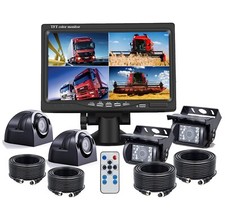 7" Quad Monitor 4 PIN Front Side Rear View Backup Camera 2x 5m 2x 10m For Truck