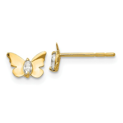 Boucles D'oreille Puce Papillon Zircon Blanc - CM Plaqué Or 5 Microns - Bijoux Femme élégants
