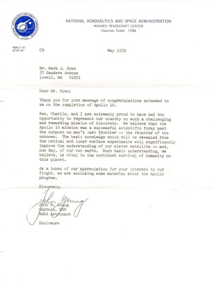 JOHN W. YOUNG-APOLLO 16-PRINTED THANK YOU+2 FDCs+2 NASA POST STAMP SHEETS-1972