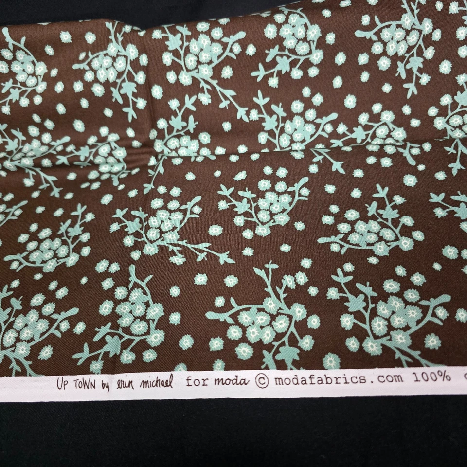 Up Town Erin Michael Moda Fabrics Blue/Brown Flowers Cotton  44" Wide 1 Yard - Image 3 of 4