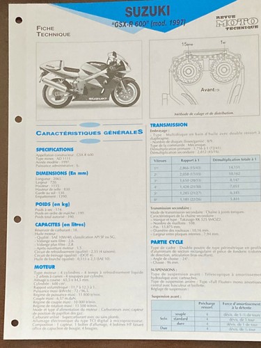 Fiche Technique Moto Suzuki Gsx-R 600 | Ebay