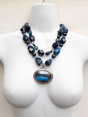 BARSE Necklace Double Genuine Stones Quartz Overlay Sterling