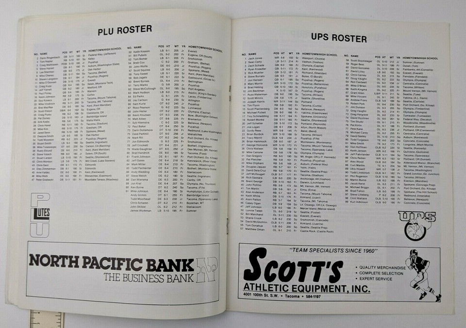 1986 Puget Sound Loggers vs Pacific Lutheran Lutes Football Program