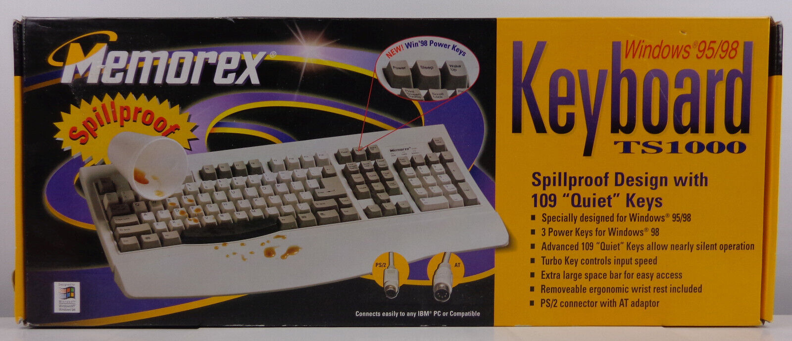 Vintage Memorex Windows 95/98 Keyboard TS1000 Spillproof 109 Quiet Keys New Box. Available Now for 40.00