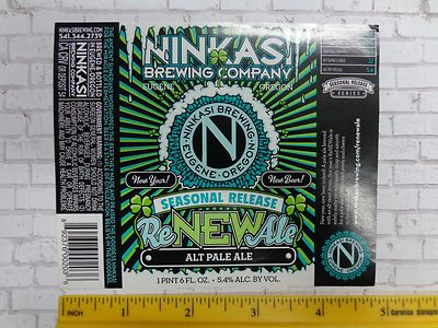 BEER Brewery LABEL ~*~ NINKASI Brewing Co Re New Alt Pale Ale ~*~ Eugene, OREGON