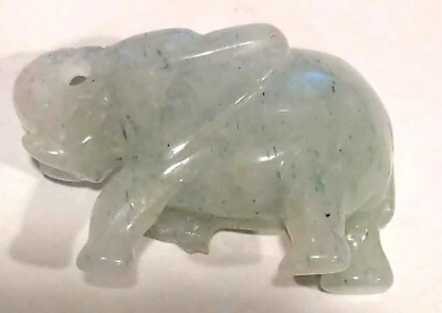 Vintage Carved Large Green Agate Elephant Stone Broken Missing Leg #Fash112