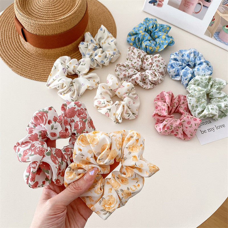 Womens Floral Scrunchies Satin Elastic Hair Ring Hair Bands  display picture 3