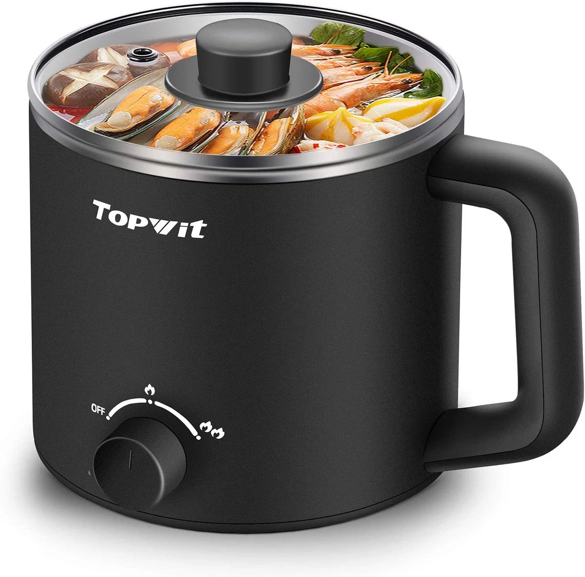 Topwit Electric Hot Pot, Mini Ramen Cooker, 1.6L Noodles Pot,  Multifunctional El