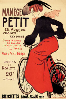 MANEGE PETIT BICYCLETTES FASHION GIRL BICYCLE PARIS FRANCE VINTAGE POSTER REPRO
