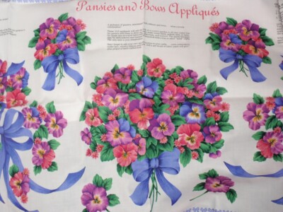 VIP Cranston Pansies and Bows Appliques Fabric Panel