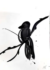 CORBELLIC MONOCHROMATIC 12X12 SHADOW BIRDS GALLERY INK PAINTING SIGNED ORIGINAL