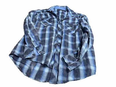 Rock & Roll Cowboy Shirt Men s Blue Pearl Snap Long Sleeve Western Cowboy Large