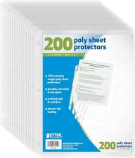 Clear Poly Sheet Protectors 200 Pack Acid Free Top Loading Safe Document Sleeves