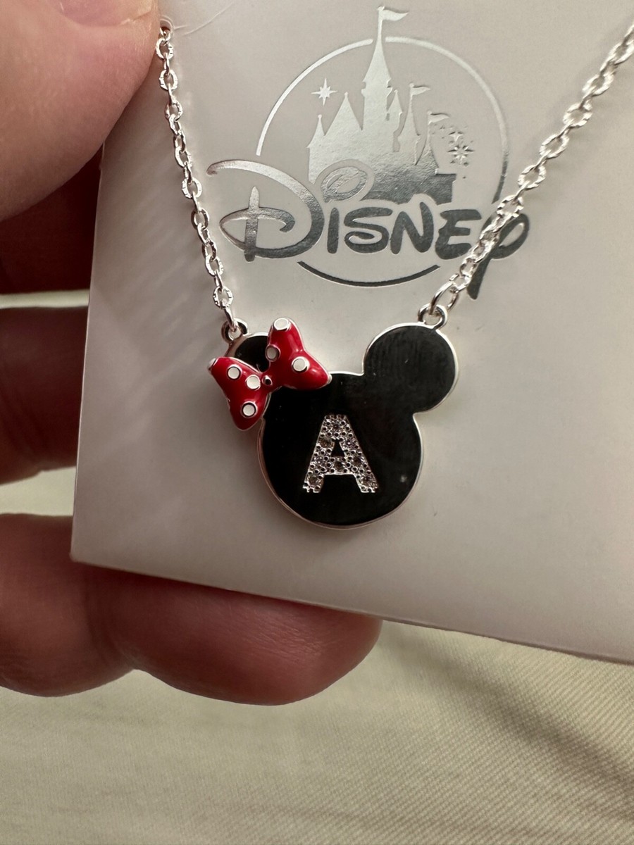 Disney Parks Minnie Mouse Icon Letter A Silver Color Necklace