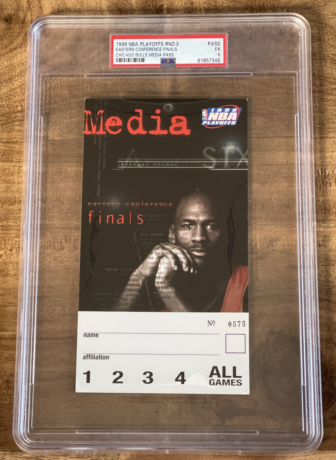1998 NBA Conference Finals BULLS Media Pass Ticket Stub Jordan PSA
