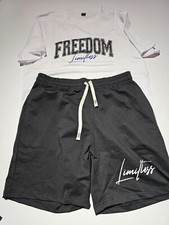 Men Letter Graphic Tee  Shorts Set Size L NEW